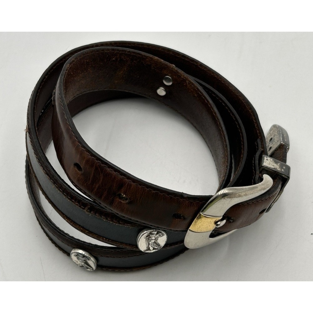Leather Belt 2 Tone Black And Brown Mens 42 Golf Medallions Silver Preppy